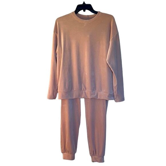 Women’s M Luxe Luxury Butter soft velour Pink sweatshirt & jogger pants - Picture 1 of 13